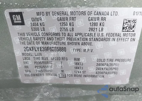 2015 GMC Terrain Slt-2 z USA, uszkodzony, nr VIN 2GKFLYE39F6265880